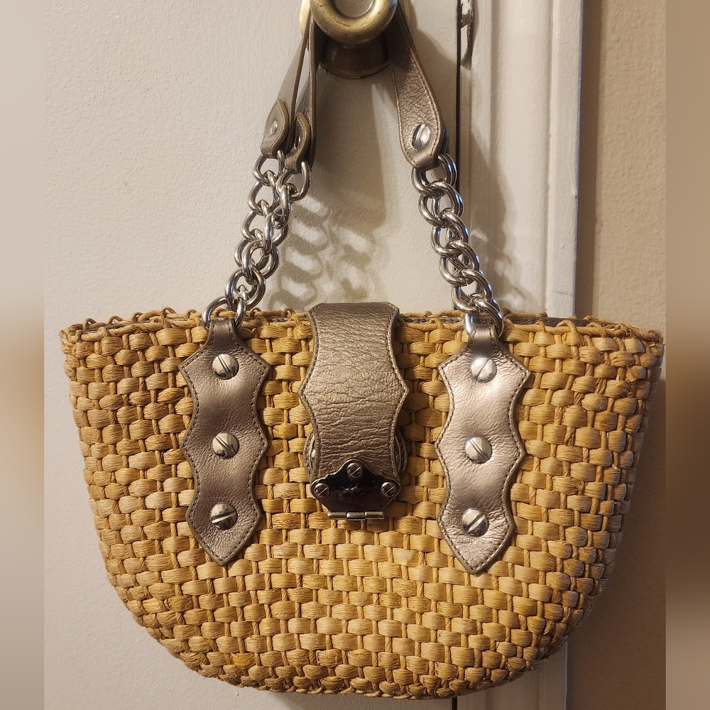 Michael Kors Santorini Leather and Straw Bag
